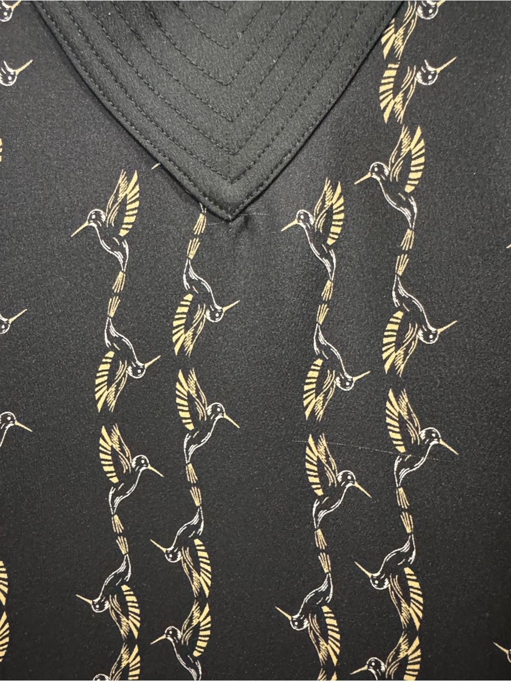 Designed Billy Reid Black V-Neck Dress with Gibson Hummingbird Print - Picture 9 of 11